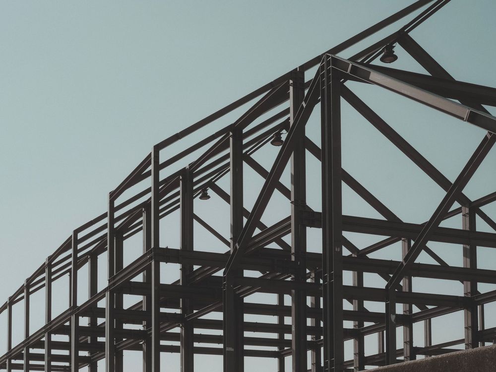 Structural steel frame of a commercial building