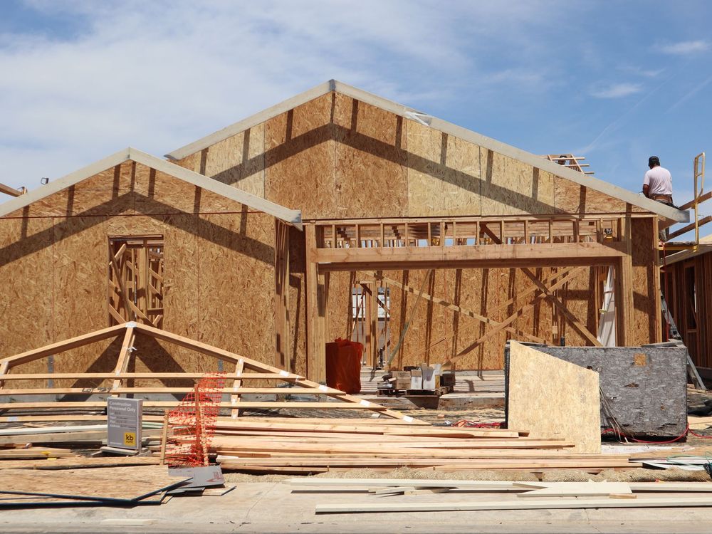 New home framing on a residential site
